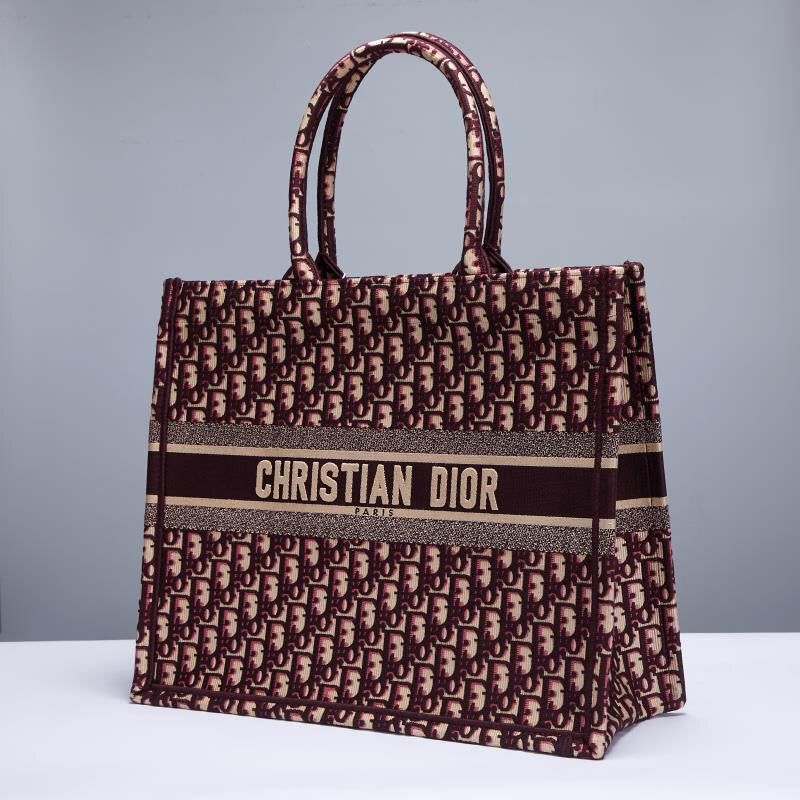 first copy DIOR BURGUNDY OBLIQUE EMBROIDERY BOOK TOTE BAG