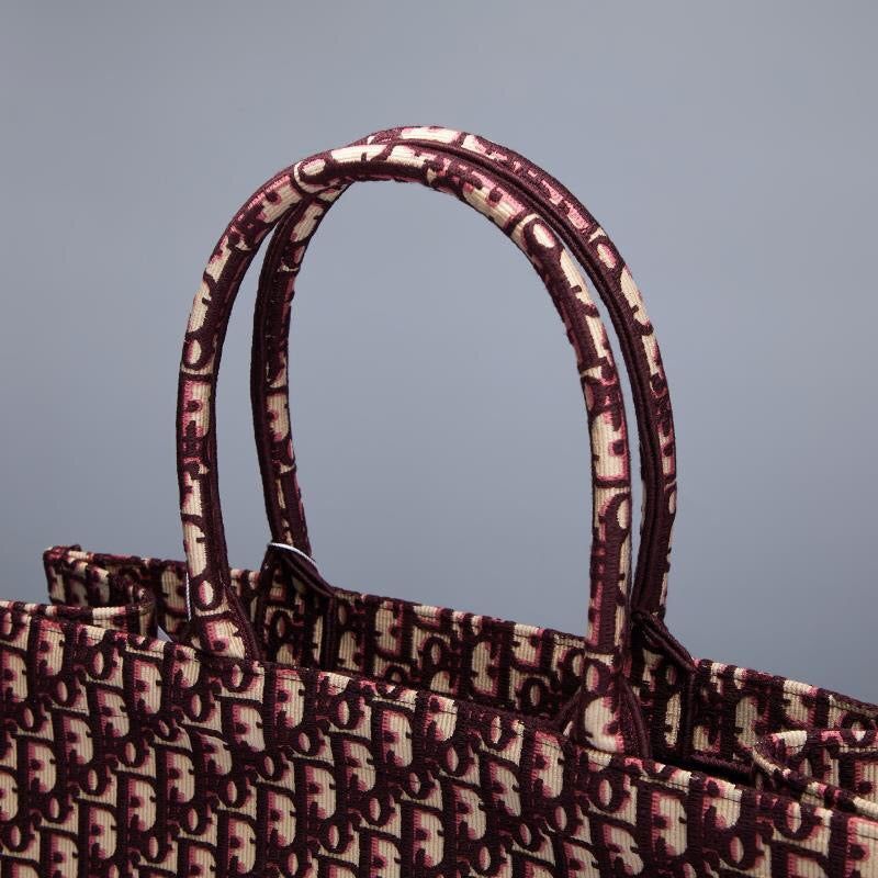 first copy DIOR BURGUNDY OBLIQUE EMBROIDERY BOOK TOTE BAG