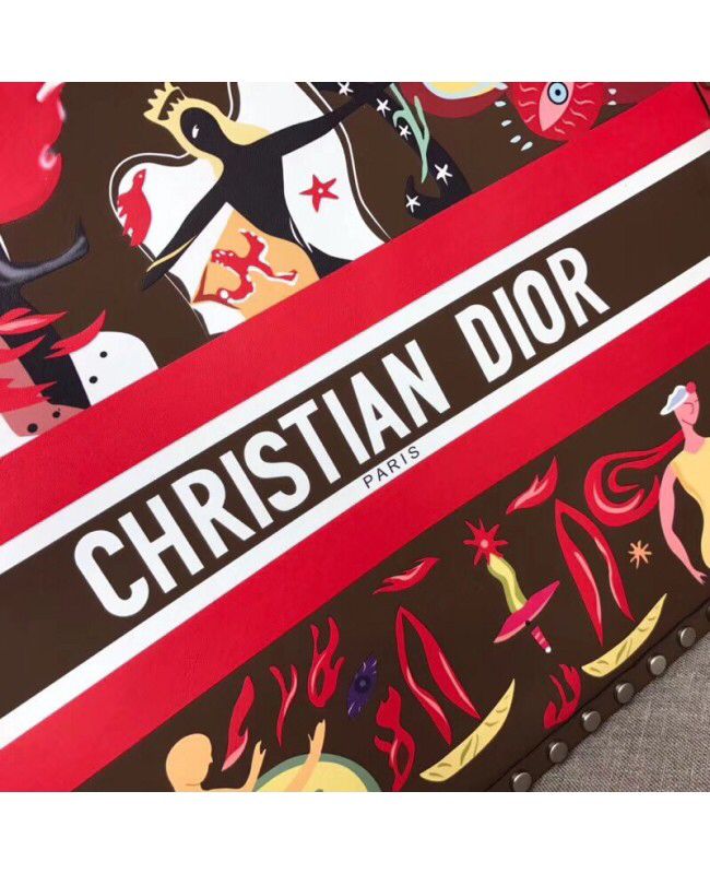 first copy Dior Book Tote In Multicolor Fire Element Hand-painted