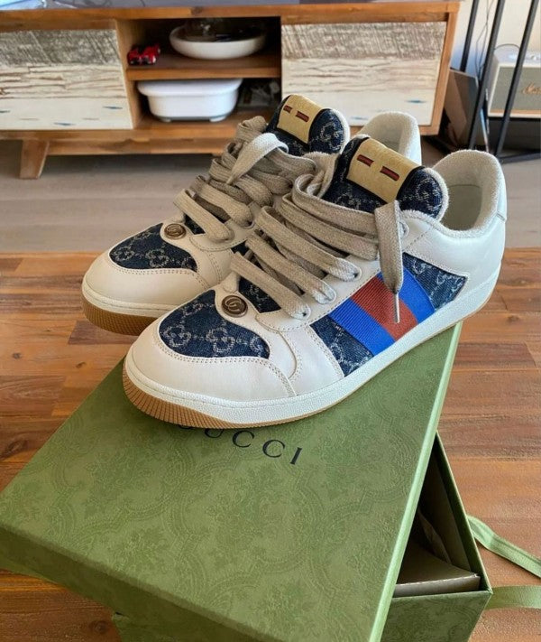 First Copy Gucci Screener Dirty Blue Cream Sneaker