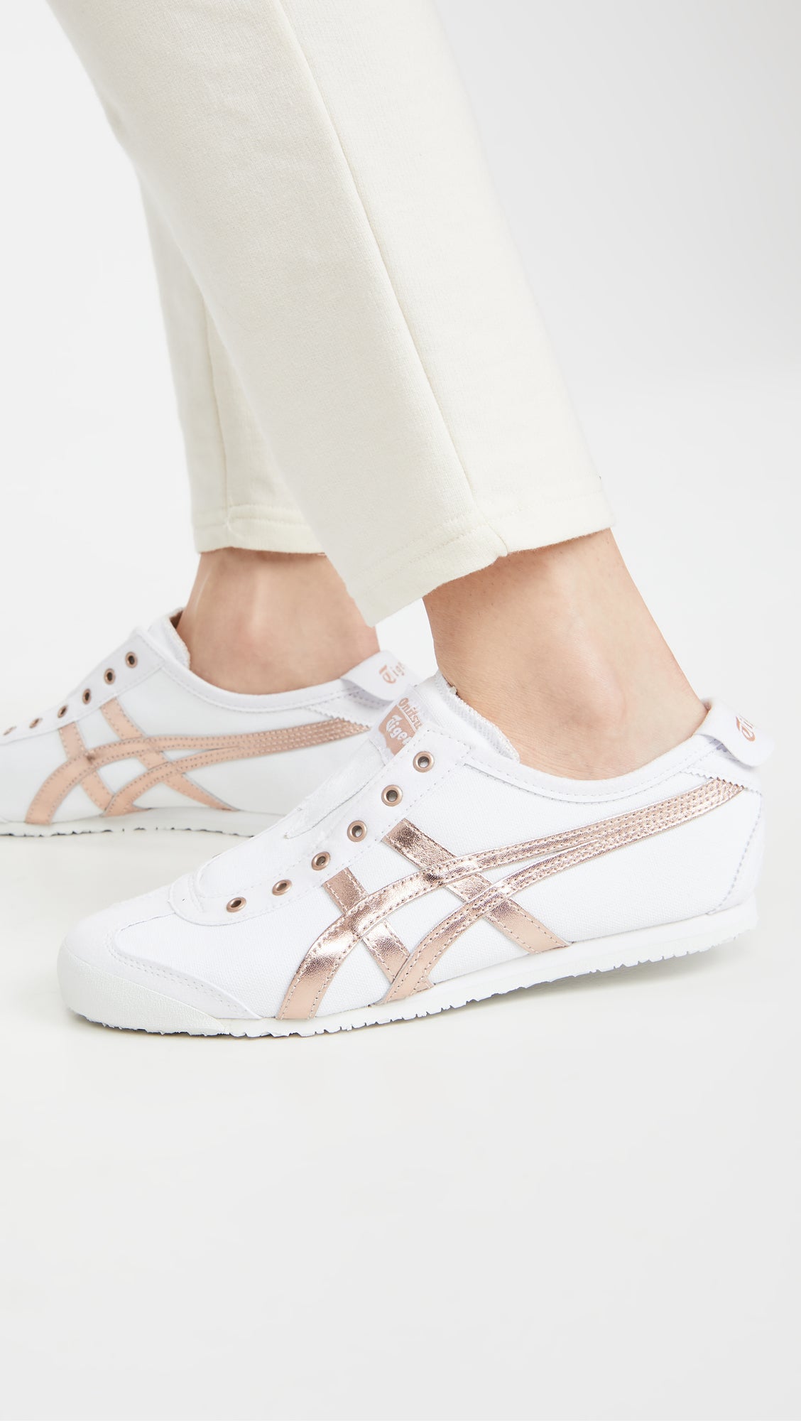 First Copy Onitsuka Tiger Mexico 66 Slip On Sneakers (White/Rose Gold)